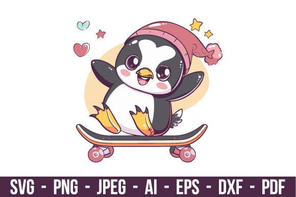 Download Penguin on Skateboard SVG - Boar Collection