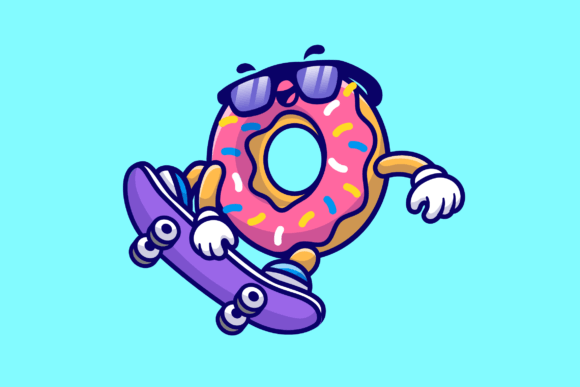 Download Cute Doughnut Playing Skateboard Cartoon - Boar Collection